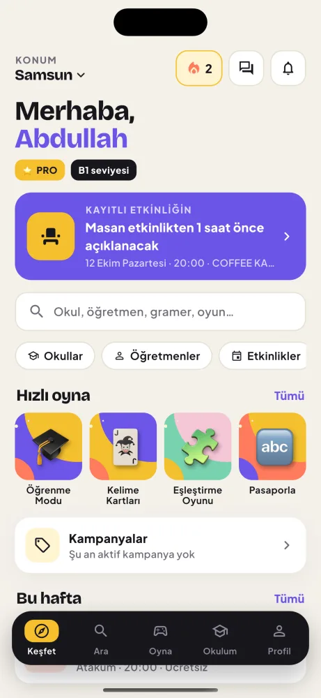LangWord uygulaması: Keşfet ekranı